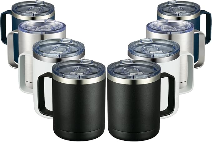 MEWAY 12oz Coffee Mug With Handle 8 Pack Bulk, Stainless Steel Insulated Travel by MEWAY