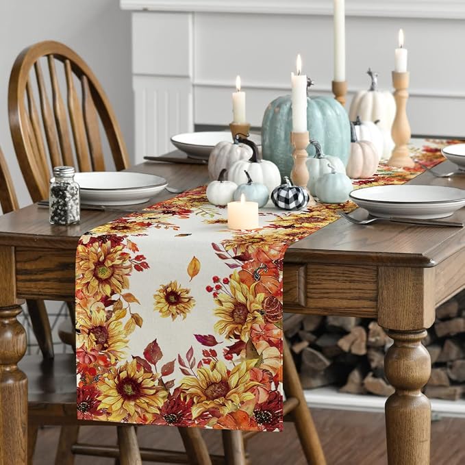 Artoid Mode 210 GSM Fall Table Runner 13x36 Inch Home Party Decor | Sunflower - Image 3