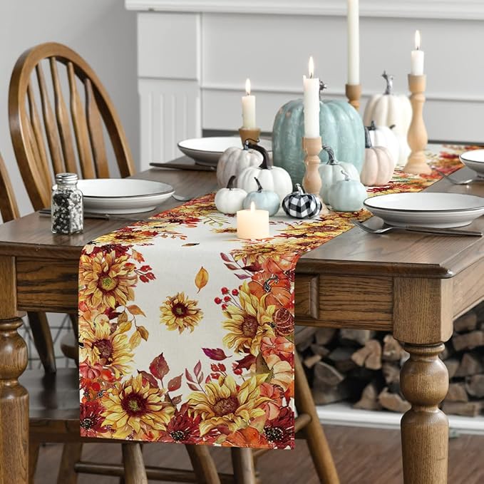 Artoid Mode 210 GSM Fall Table Runner 13x108 Inch Home Party Decor | Sunflower - Image 3