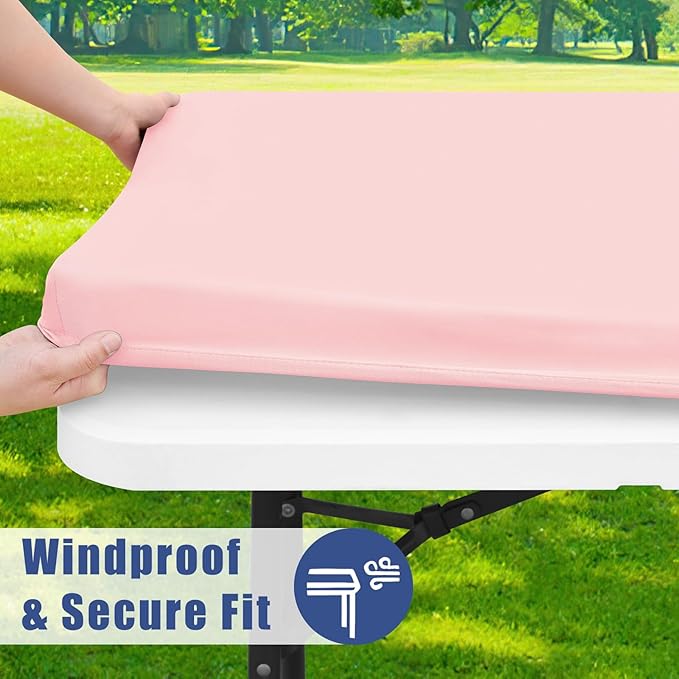 Spandex 6 Foot Rectangle Table Cloth 2 Pack, Elastic Fitted Tablecloths for Picnic, Stretch Washable Patio Table Cover for Outdoor, Camping, Banquet and Parties (Pink, 30"x72")