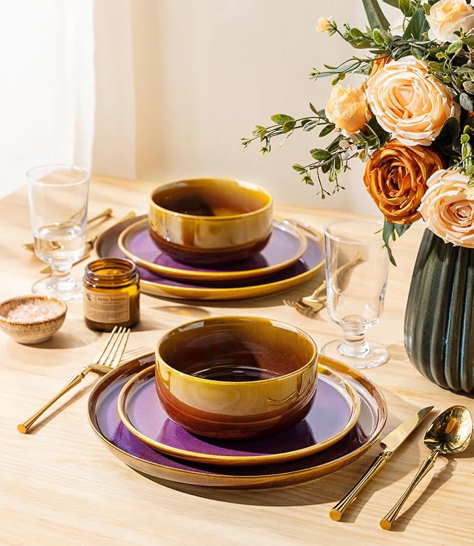 Ceramic Dinnerware Set for 8, 24-Piece Plates and Bowls Set | Handmade Reactive - Image 6
