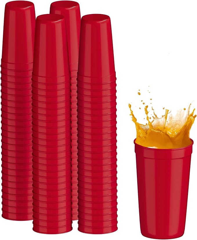 PartyPrints 100 Pack 22 oz Red Reusable Blank Plastic Cups, Colored Plastic by PartyPrints