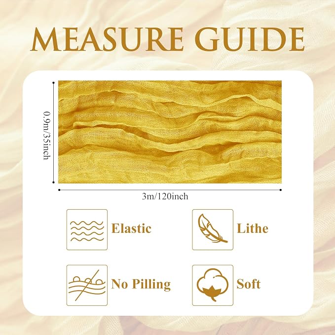 Cheesecloth Table Runner 10FT Gold Boho Gauze Rustic Sheer Table Runners | - Image 2