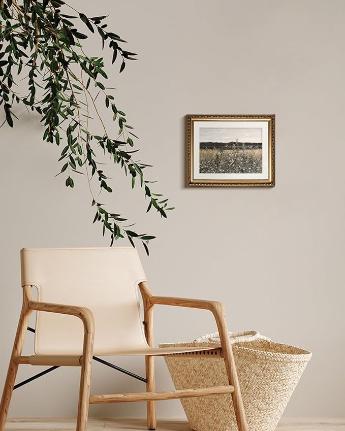 InSimSea Gold Picture Framed Wall Art, Living Room Bathroom Vintage Meadow with Flowers Pictures Wall Decor, Canvas Print Art, Home Farmhouse Decor, Antique Paintings with Frames 13x16inch