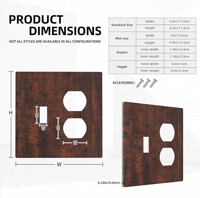Light Switch Cover Plate Brown Red Rustic Wood Grain Retro Farmhouse 2 Gang Decorative Switch Plates 1 Toggle Duplex Combo Outlet Covers GFCI Wall Plates for Farmhouse Cabin Decor