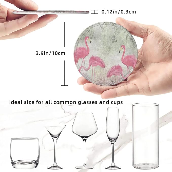 6 Pcs Pink Cute Flamingo Modern Art Boho Leather Coasters - Image 8