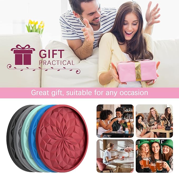 ME.FAN Silicone Coasters with Holder,[6 Pack] Drinking Coasters - Cup Mat for Hot or Cold Drinks, Thickened, Non-Slip, Non-stick,Deep Tray Orange