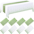 8 Pack White and Sage Green Disposable Plastic Tablecloths and Satin Table by Breling