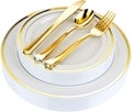 125-Piece White and Gold Fancy Plastic Plates Disposable by StockYourHome