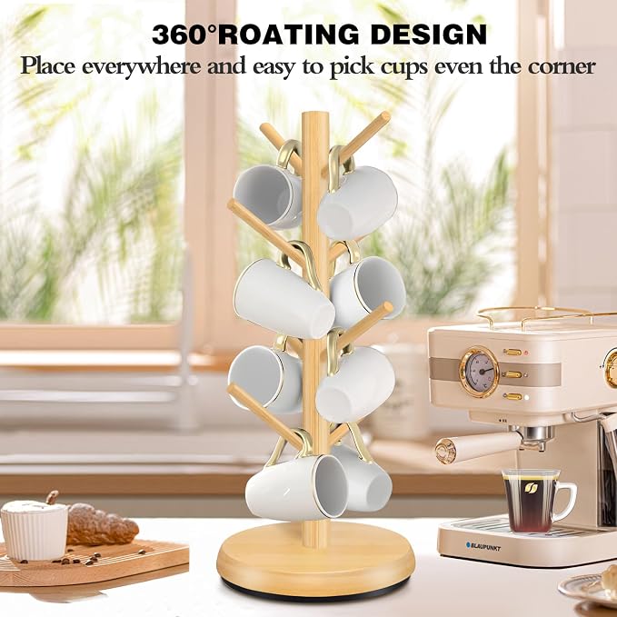 Mug Holder Tree, New Upgraded 360° Rotated 8 Hooks Coffee Cup Holder - Image 2