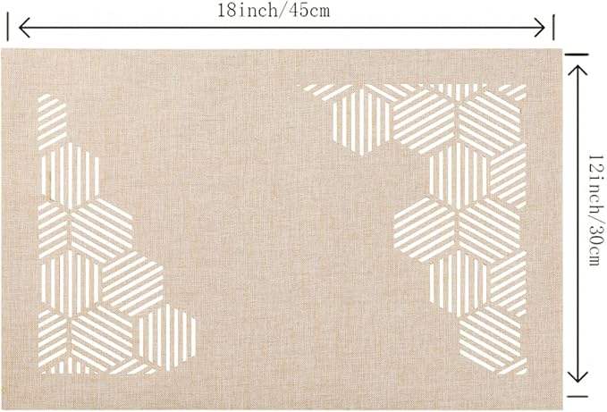 Decorative Placemats Set of 6 for Dining Table, Cloth Placemats with Hollow Design Table Cloth Set, Table Mats for Dining Table 12"x18" Sand