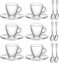 Espresso Cups with Saucers and Spoons Set of 6, Glass Demitasse Cups by GURUDAR