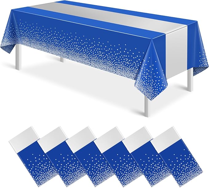6Pcs Blue and Silver Tablecloth Party Decorations, Plastic Royal Blue Table by MASHAN