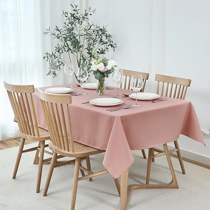 maxmill Rectangle Tablecloth Weaved Pattern Waterproof Spillproof Wrinkle Free Table Cloth, Kitchen Dining Tabletop Decoration, Fabric Table Cover for Holiday Parties, 52 x 70 Inch, Pale Blush