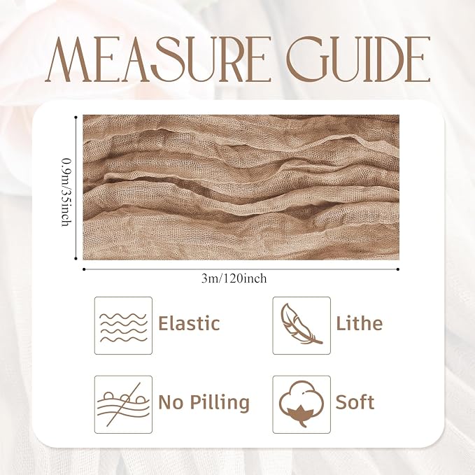 Cheesecloth Table Runner Nude Brown 10FT Boho Gauze, 3 Pack | 120 Inch Cheese - Image 2