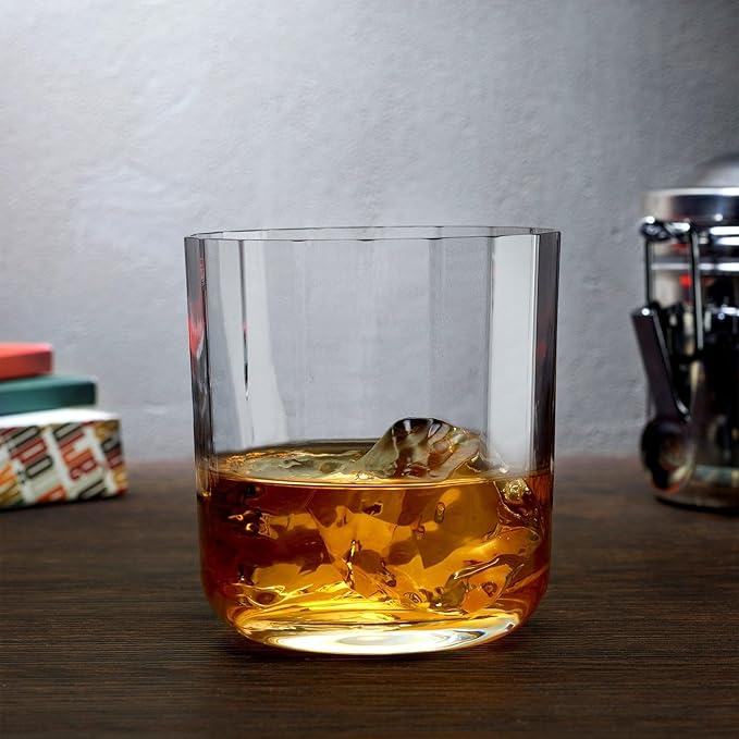 NUDE Whiskey Glasses Set of 2 – Neo 12.75 oz Lead-Free Crystal Rocks Glasses for Whisky, Scotch & Bourbon – Bevelled Edge, Flared Rim, Handmade Bar Tumblers Luxury Gift Set