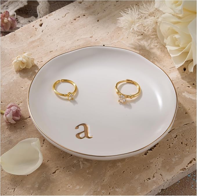 Lolalet Handmade Ceramic Ring Dish Jewelry Tray Plate with Initial, Small Monogram Gift for Her Women Girls Mother, Hostess, Engagement, Bridal Shower, Maid of Honor, Bridesmaid, Birthday, Christmas