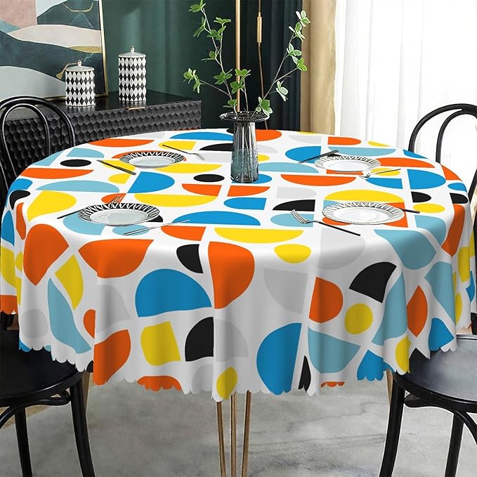 Laeacco 24 Inch Geometric Round Tablecloth Colorful Sector Circular Pattern Modern Abstract Art Print Table Cloth Washable Waterproof Wrinkle Free Table Cover for Kitchen Dining Picnic Party Decor