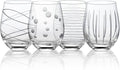 Joeyan Hand Blown Etched Stemless Wine Glasses with Dots Strips Pattern for Red Wine,Large Carved Drinking Glass Cups Tumblers for Wedding Anniversary Party Home,Set of 4,17.5 oz