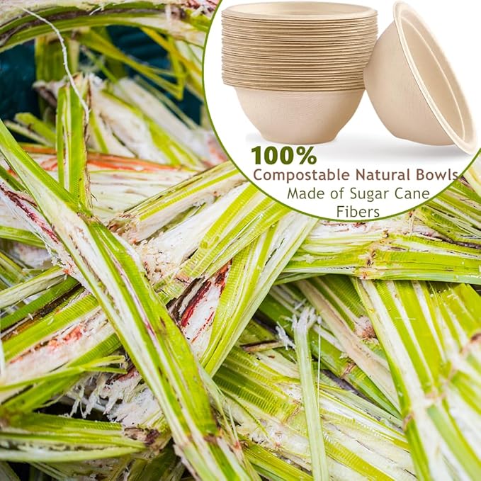 Ocmoiy Bulk 150Pk. 8 OZ Paper Bowls Disposable Heavy Duty Small Compostable Food Bowls, Eco-friendly Sugarcane Bowl for Party Serving Treats, Microwave Safe for Hot or Cold Use