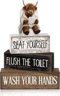 Moucuny 4 Pcs Highland Cow Bathroom Decor Set Funny Rustic Wooden Tiered Tray by Moucuny