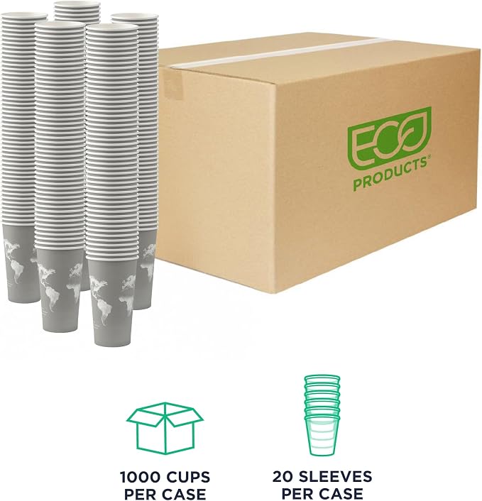 ECO PRODUCTS Compostable Disposable World Art 20oz Large Coffee Cups, Case of - Image 2