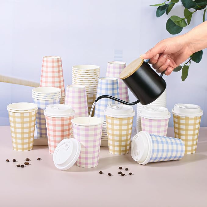 100 PACK Gingham 12OZ Coffee Cups - Image 3