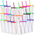 24 Pack Plastic Tumblers with Lids and Straw, Reusable Cups with Lids and by LEIFEOSH