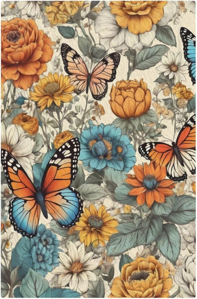 Light Switch Cover Vintage Colorful Floral Butterfly Flowers Wall Plate Cover 1 Gang Blank No Device Decorative Outlet Covers Electrical Switchplate for Bathroom Bedroom Decor