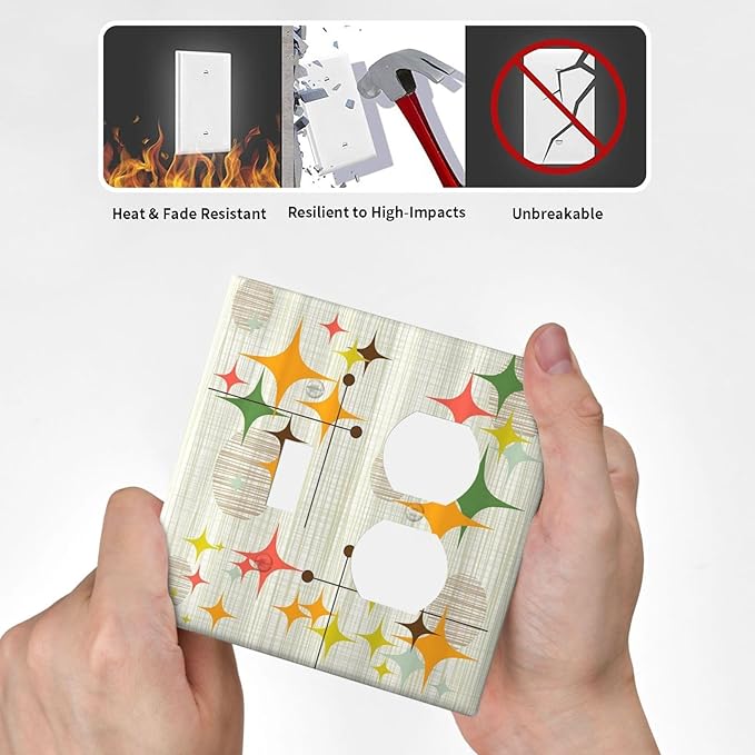 Light Switch Cover Plate Mid Century Modern Retro Stars 2 Gang Decorative Switch Plates 1 Toggle Duplex Combo Outlet Covers GFCI Wall Plates for Bathroom Bedroom Decor