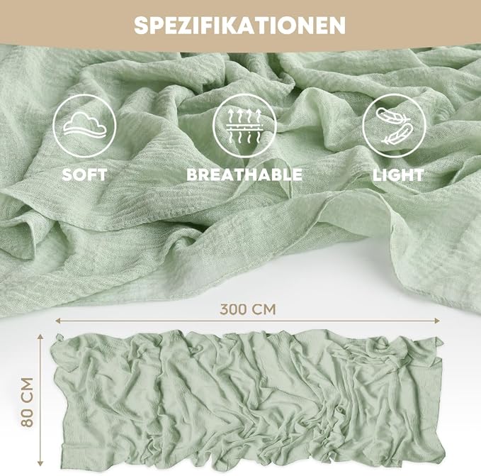 Artoid Mode Boho Sage Green Gauze 6 Pieces Wedding Table Runner, 120 Inch - Image 5