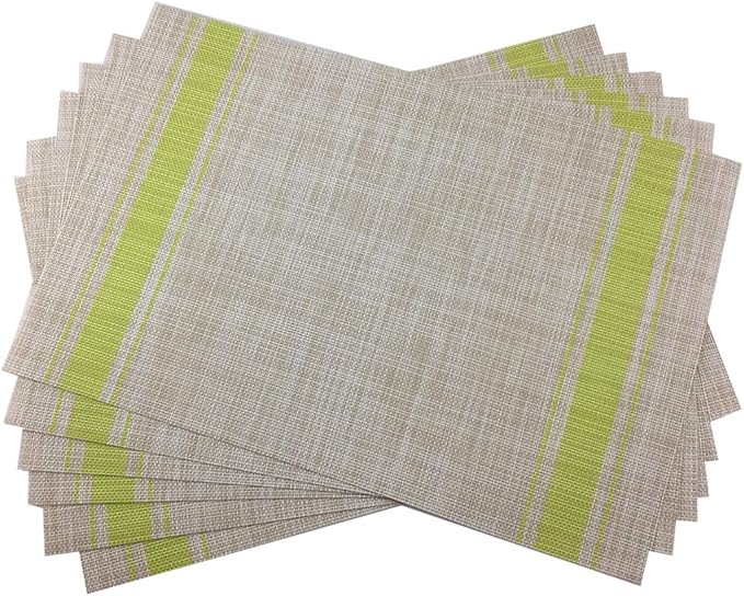 Gugrida Luxury Green Placemats Set of 6 Crossweave Woven Vinyl Placemat for Dining Table Kitchen Table Mats