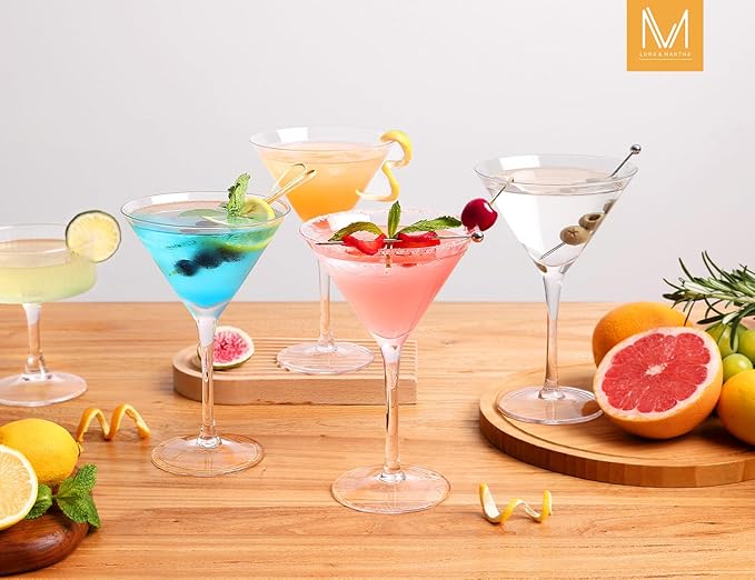LUNA & MANTHA Martini Glasses Set of 4, Hand Blown Crystal Large Martini Glass Set 9oz, Elegant Cocktail for Bar, Manhattan, Gin, Tequila Gift Set for Birthday, Housewarming