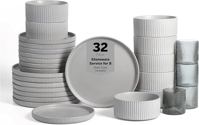 Stone Lain Haven Stoneware 32-Piece Dinnerware Set, Plates and Bowls Sets by Unknown