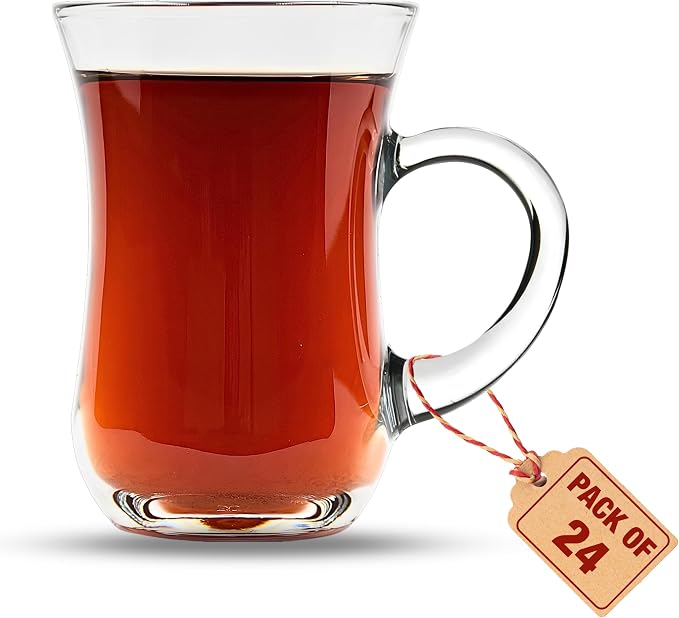 Turkish Tea Glasses with Handle Set of 24, Small Clear Glass Tea Cups - Image 5