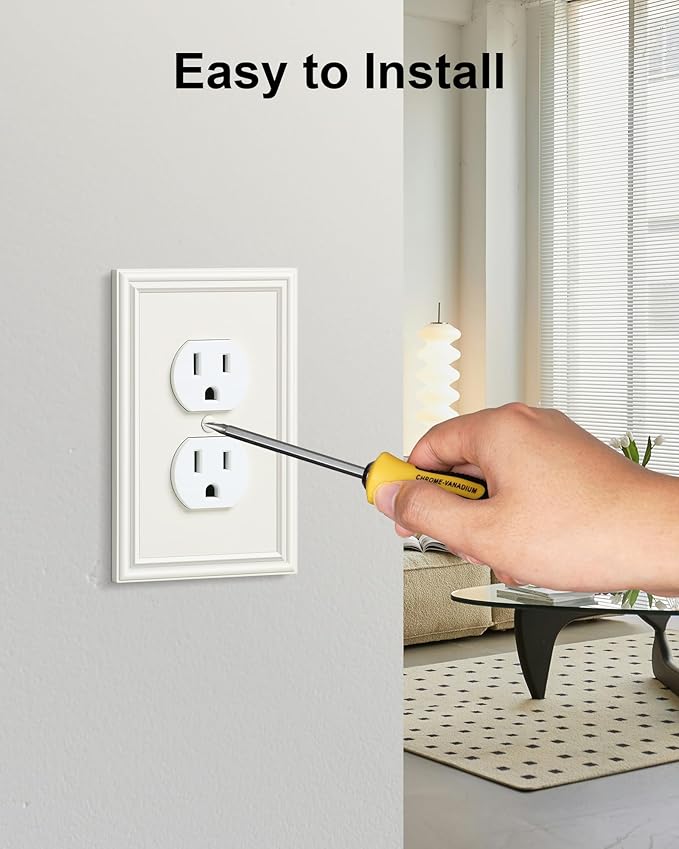 2-Pack Duplex Outlet Cover, Durable Solid Zinc Alloy Decorative Switch Plates and Outlet Covers, Light Almond Wall Plates for Electrical Outlets, 1 Gang Receptacle Cover, Corrosion Resistant