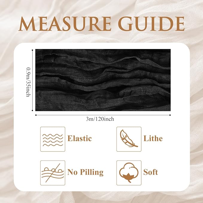 Cheesecloth Table Runner 10FT Black Boho Gauze Rustic Sheer Runners | Cheese - Image 2