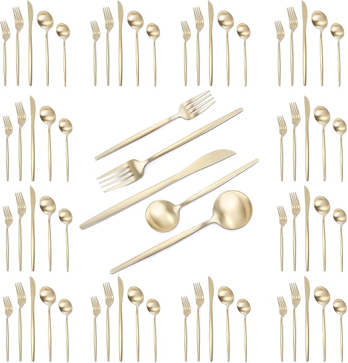 VANVRO Champagne Gold Silverware Set, 60-Piece Stainless Steel Flatware set by VANVRO