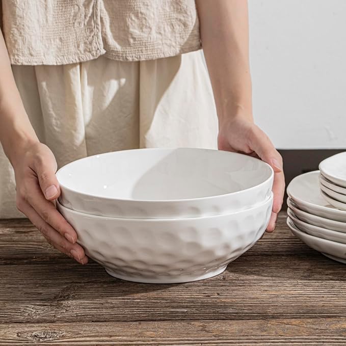 HOMBENE Large Pasta Bowls Set of 2, 9 Inch Pasta Serving Bowl Dinner Bowls, Wide and Shallow Microwave Dishwasher Safe Bowl Set of 2