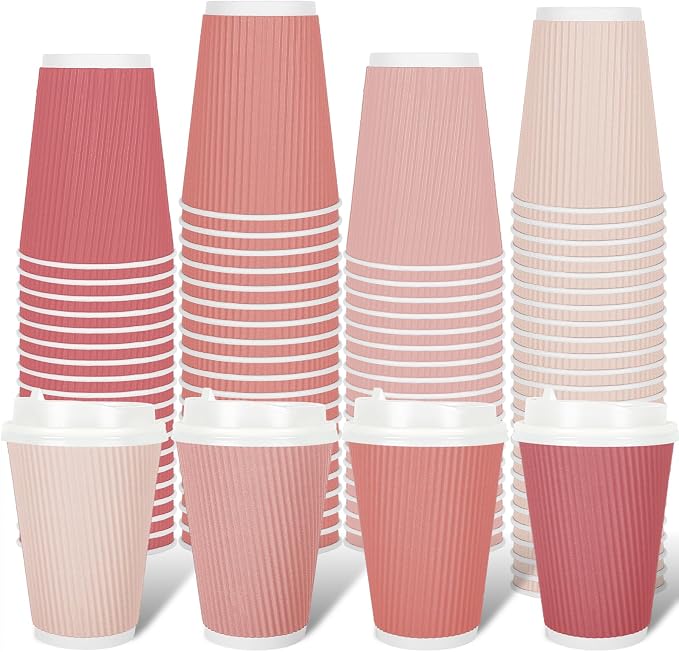 Whaline 100 Pcs Valentine's Day Pink Disposable Coffee Cups by Whaline