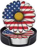 Patriotic American Flag Daisy Floral Leather Coasters Set of 6 by NeuKim