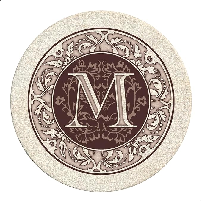 Thirstystone Monogram Round Natural Sandstone Coaster 4 Pack | 4" Diameter by Thirstystone