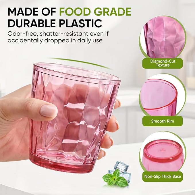 KISEER 8 Pack 12oz Plastic Colors Reusable Drinking Glasses Tumblers - Image 3