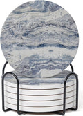 Set of 6 Navy Abstract Onyx Marble Coasters by Hoomey