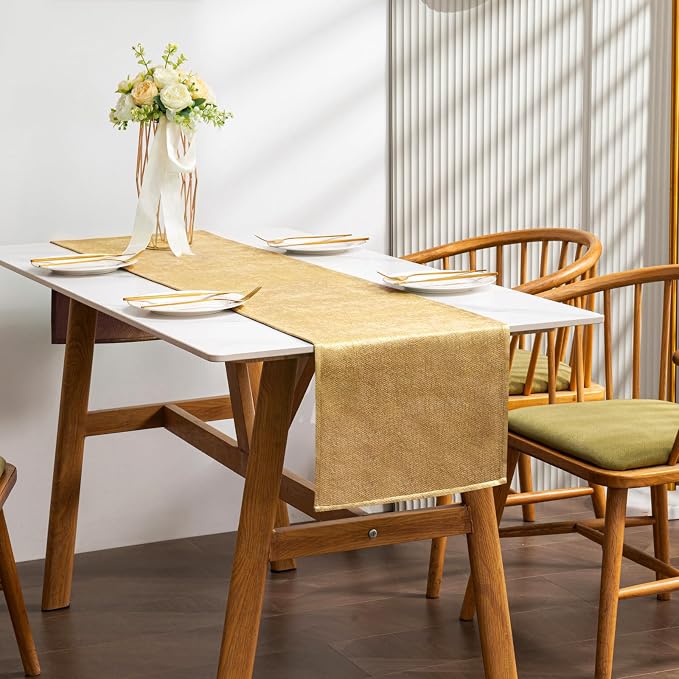 BALCONY & FALCON Table Runner Faux Linen Gold 14"x95" | Waterproof, Thanksgiving by BALCONYFALCON