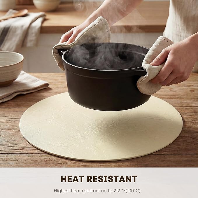Artoid Mode Beige Faux Leather Placemats Set of 4, 15 Inch Waterproof Wipeable Heat Resistant Vinyl Place Mats, Reversible Table Mats for Kitchen Dining Decor
