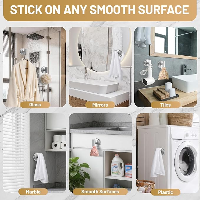 Large Suction Cup Hooks, Heavy Duty 15lb Holds Towel & Robe, No-Drill Shower - Image 4