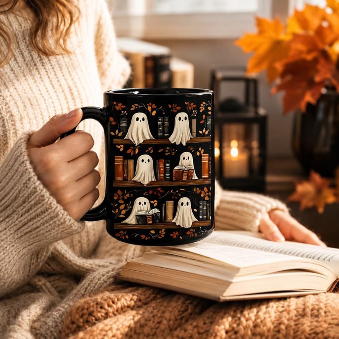 Hyturtle Cute Ghost Read Book Mug - Image 2