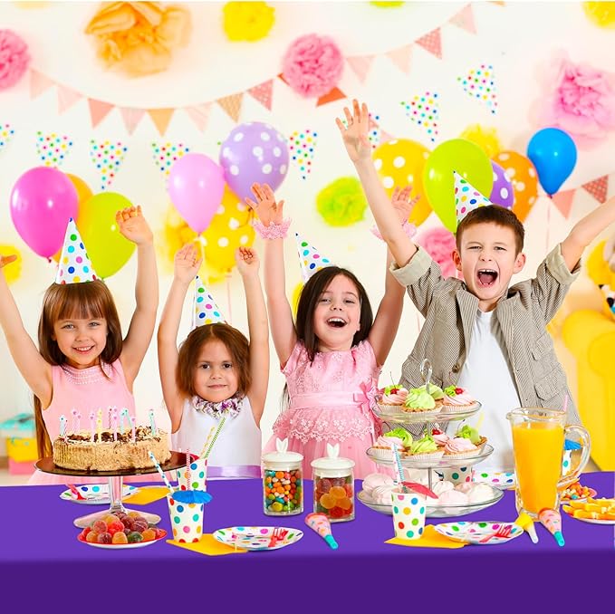 54 Inch X 200 Feet Plastic Table Cover Roll with Convenient Slide Cutter,Disposable Plastic Table Cloth Roll with Cut-to-Size Design for Weddings, Banquets, Parties (Purple)