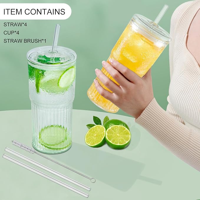 Luiaiog Glass Cups with Lids and Glass Straws, High Borosilicate 20OZ Tumblers - Image 4